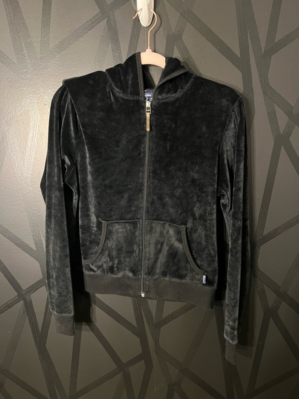Black Velour Zip-Up Hoodie
